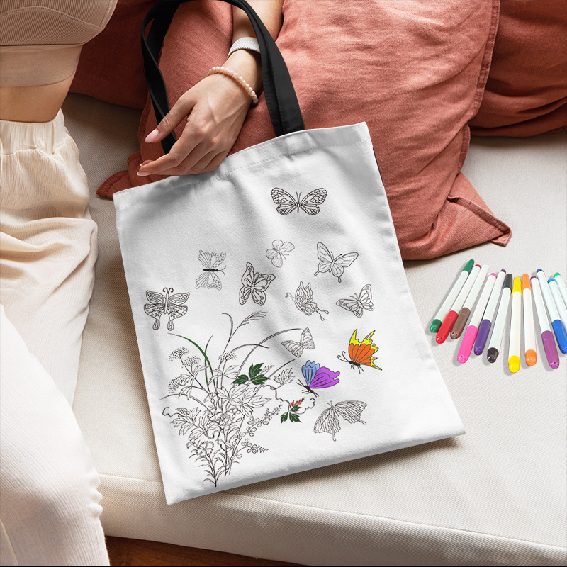 Picture of Amazon new diy coloring canvas bag graffiti cartoon hand-painted bag student bag women's shoulder bag canvas bag