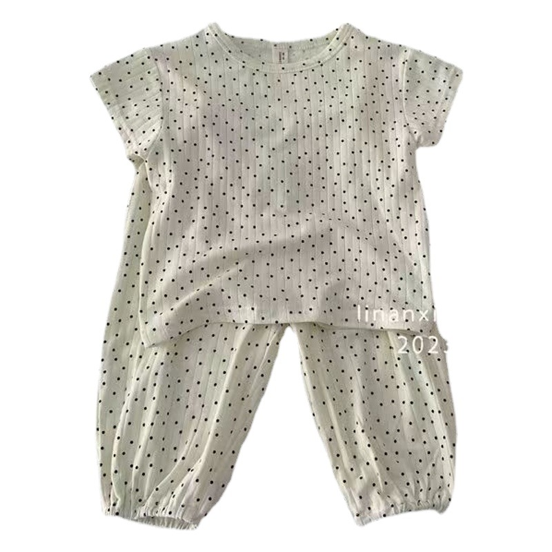 Picture of Ice Silk Ribbed 2023 Summer Girls' Short-Sleeved Outfit, Children's Style Baby Summer Two-Piece Set, Cute Style