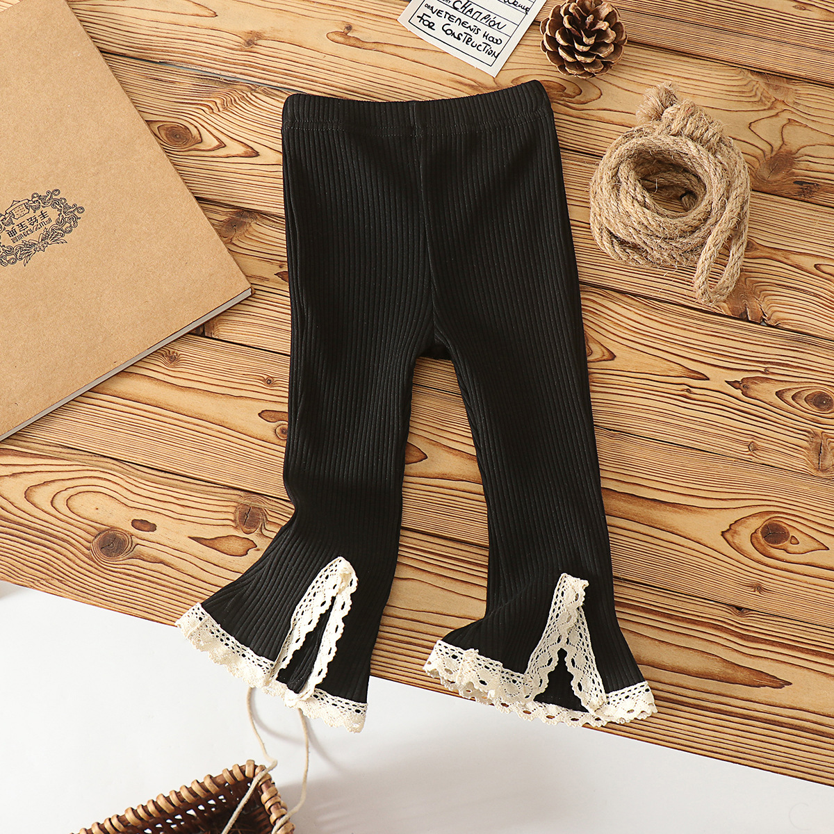 Picture of Infant Early Autumn Baby Girl Korean Style Micro Lace Pants Lace Stretch Pit All-match Solid Color Flared Pants