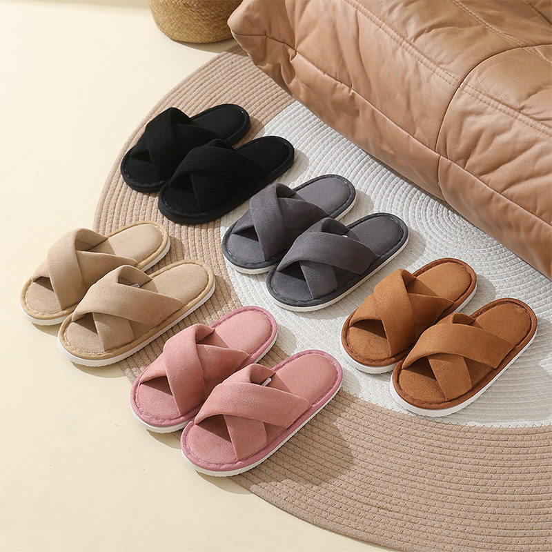 Indoor Home Men's Slippers Spring and Autumn Soft Bottom Bedroom Floor Non-Slip Suede Silent Slippers Women's Autumn and Winter