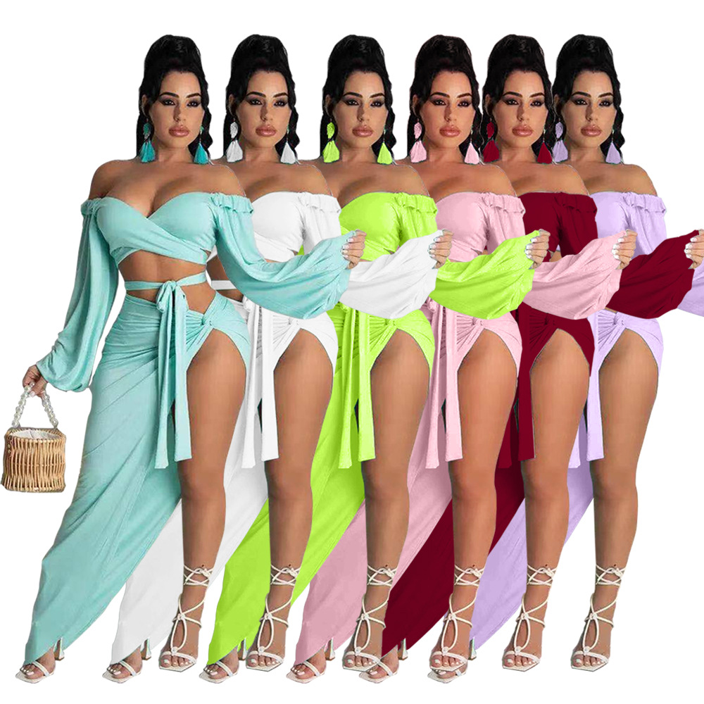 Picture of 2021 Summer Elegant Commuter Green Long Sleeve Chest Wrap Knitted Fashion Loose Solid Color Dress BQ19186