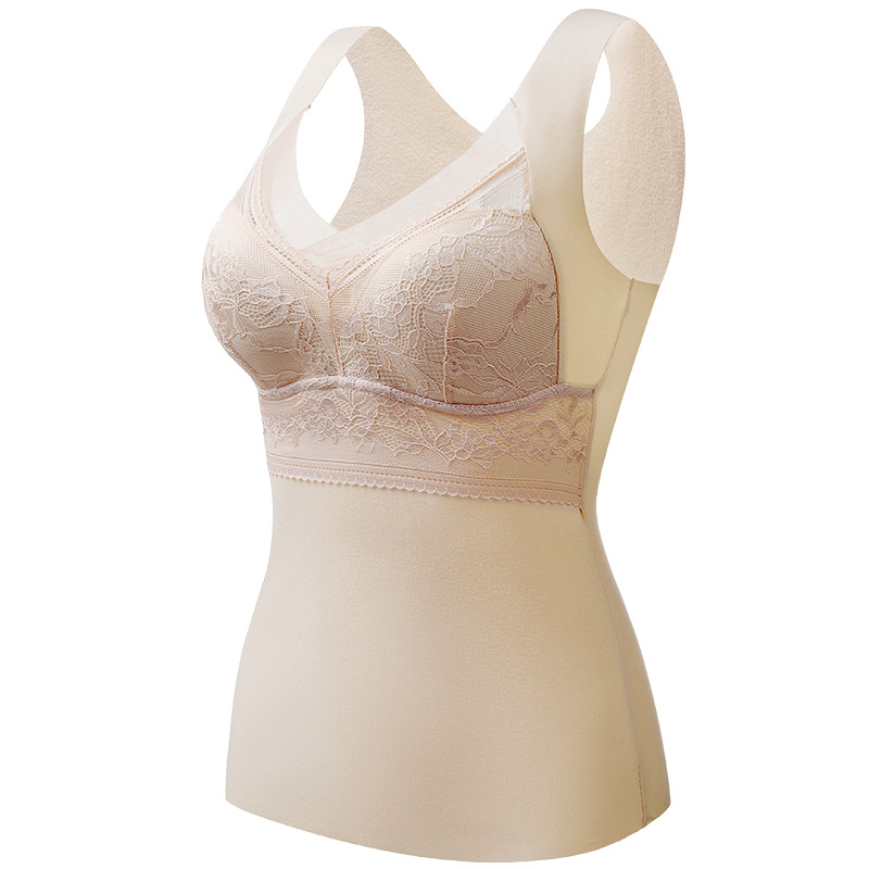 Picture of Autumn and Winter Double-Sided Brushed Lace Velvet Thermal Vest Women's Fixed One-Cup Base Thickeneded Seamless Thermal Intimates