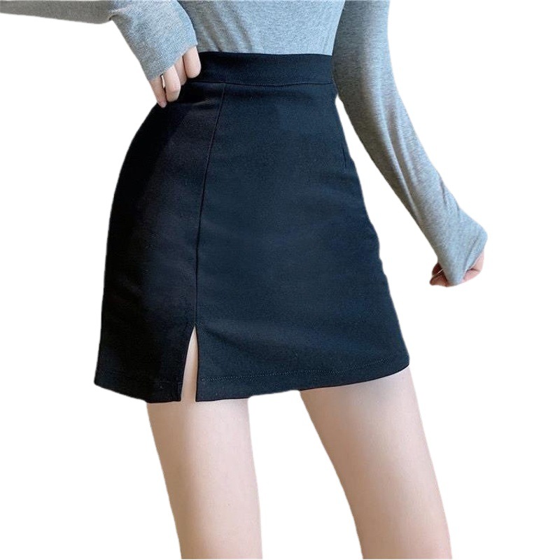 Plus Size 2022 Summer New Sexy High-Waisted Black Short Skirt A-Line Slit Bodycon Women's Clothing Ins