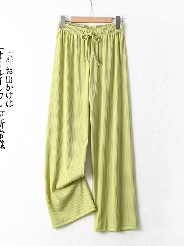 Ice Silk Narrow Wide Leg Pants Women's Summer New High Waist Dosing Loose Slimming Black Straight Pants Large Size Mop Pants
