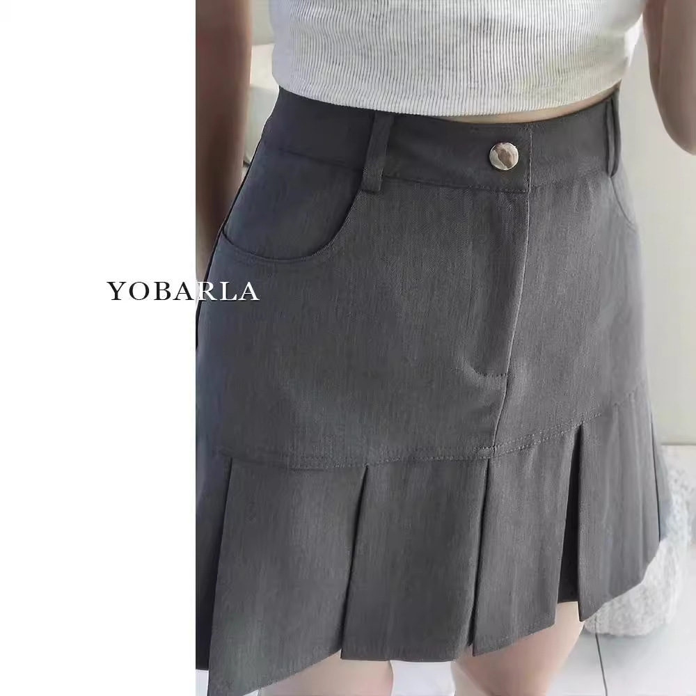 High-Waisted Pleated Short Skirt for Women, Summer A-Line Skirt, New Gray Slimming Tummy-Concealing Plus-Size Suit for the Season