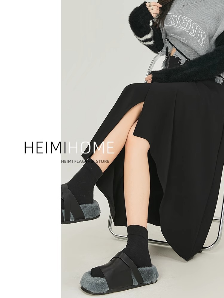 Black Skirt Mid-length Irregular Umbrella Skirt 2024 Summer New A- line Skirt Small Light Mature Style Long Skirt