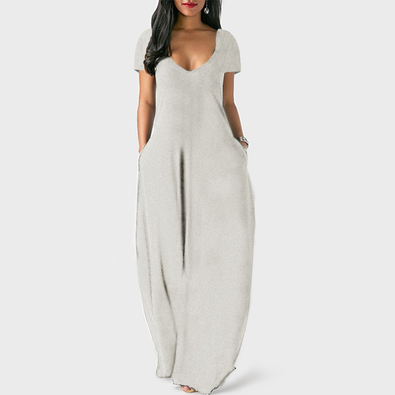 Picture of 2021 Europe and the United States summer cross-border foreign trade new plus size women's solid color dress sexy deep V short sleeve dress