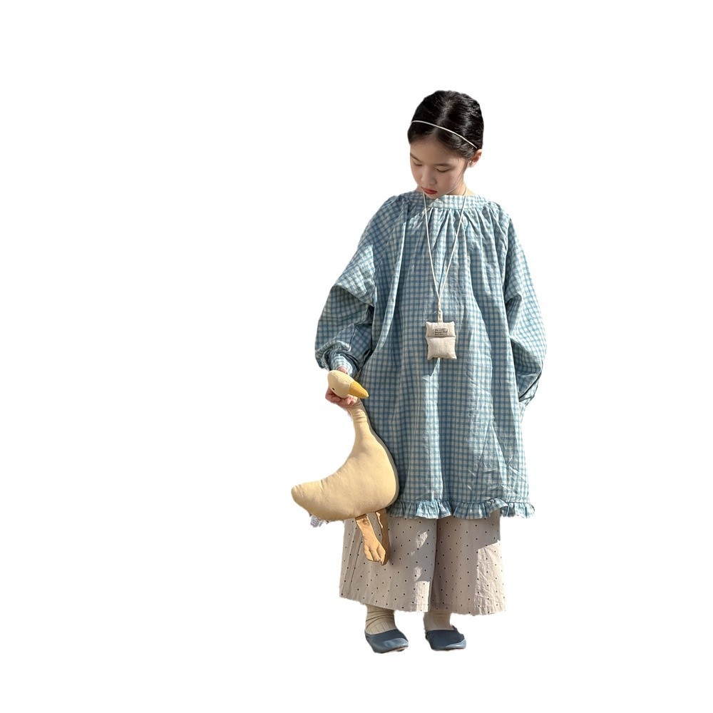 Picture of Children's Skirt 2025 Spring Female Baby Korean Style Lace Plaid Long Skirt Children's Long Sleeve Casual Loose Blouse dress