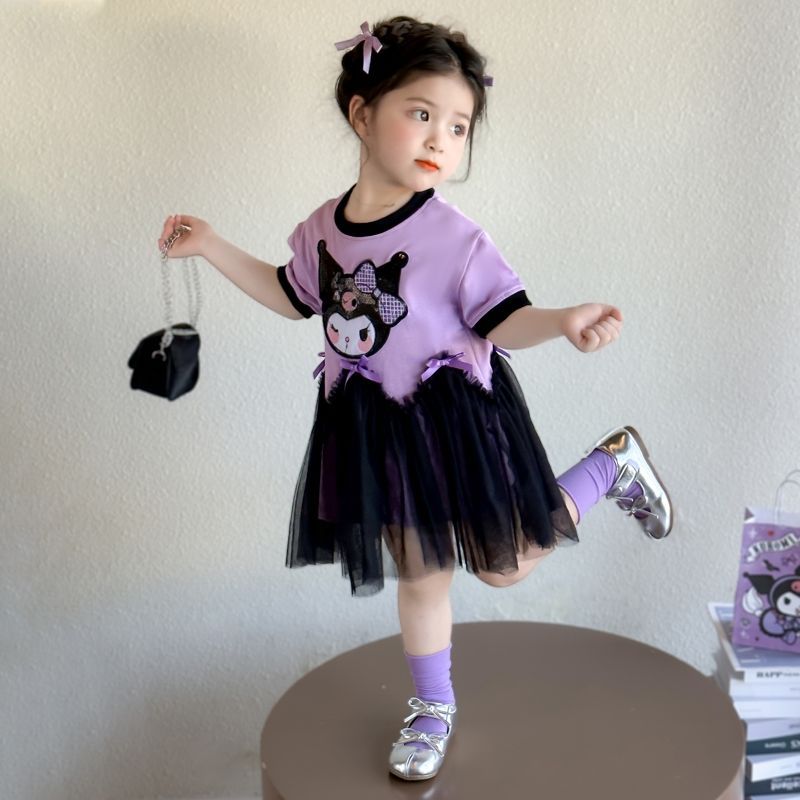 Picture of Girls' Korean Style Cartoon Casual T-Shirt Dress Children's Summer New Style Mesh Casual Kulomi Mesh dress