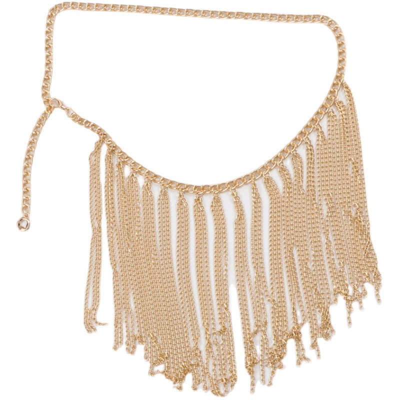 INS Tide Nightclub Stage Performance Metal Glittering Long Tassel Chain Waist Chain Matching Skirt Pants Belt Ladies