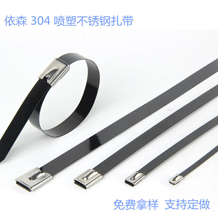 4.6*300 plastic-sprayed stainless steel ribbon plastic-coated color 304 201 marine ribbon metal self-locking steel belt binding