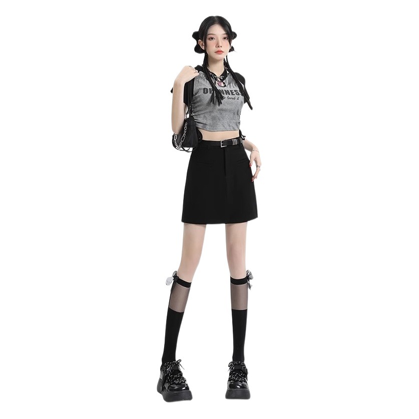 Gray suit skirt for women Spring 2024 new black high waist slimming A- line skirt small hip skirt