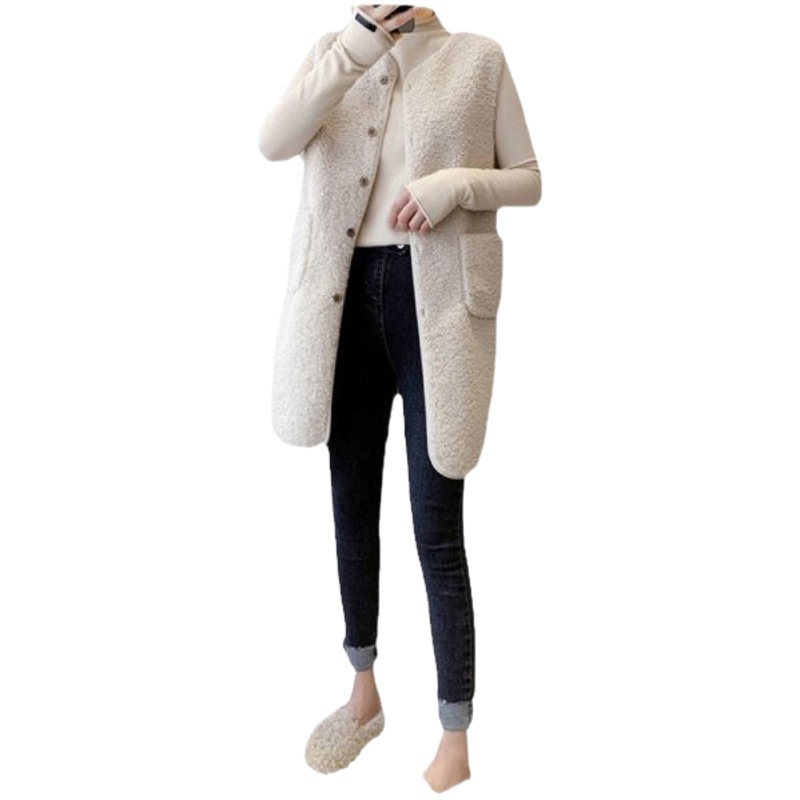 Women's long vest autumn and winter mid-length faux lamb vest fashionable new western style all-matching women's coat