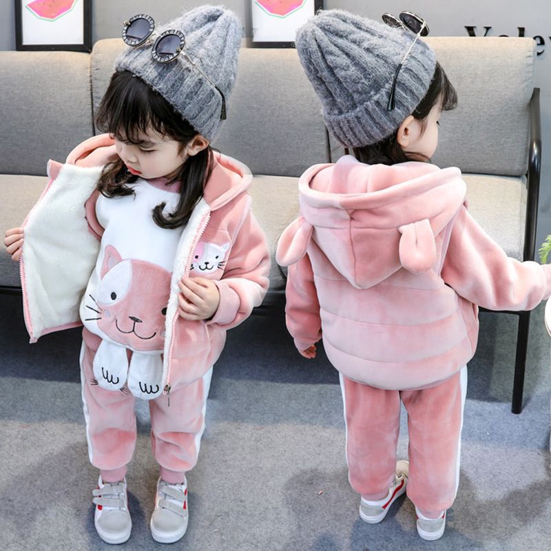 Children's Clothing Baby Girl's Clothes Autumn and Winter Western Style 2022 New Winter Clothing Women's Children's Clothing Plus Velvet Thickened Winter Three-piece Set