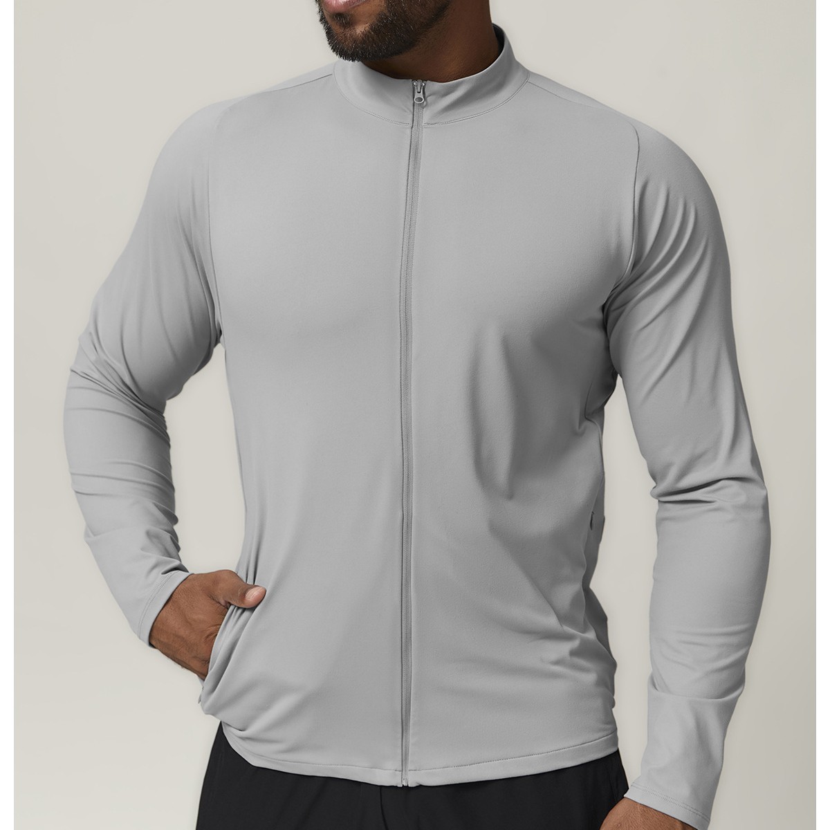 Cross-border European and American stand collar men's sports fitness coat solid color outdoor leisure home commuter warm sweater 1052