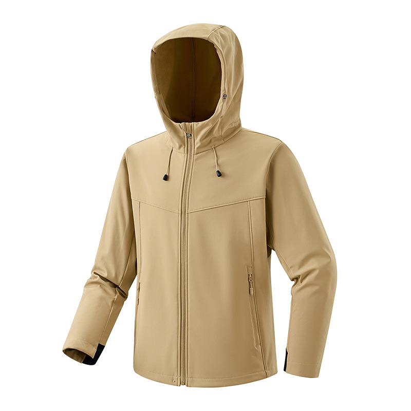 Picture of Outdoor Soft Shell Jacket Windproof and Waterproof Warm Jacket Pure Color Cardigan Hooded Mountaineering Fishing Clothing Can Be Purchased with Logo Printed