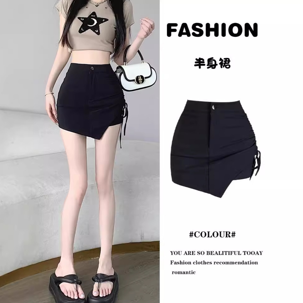 Black Irregular Skirt Women's Summer High Waist Skirt 2024 New A- line Skirt Trousers Skirt Trendy Hip Skirt