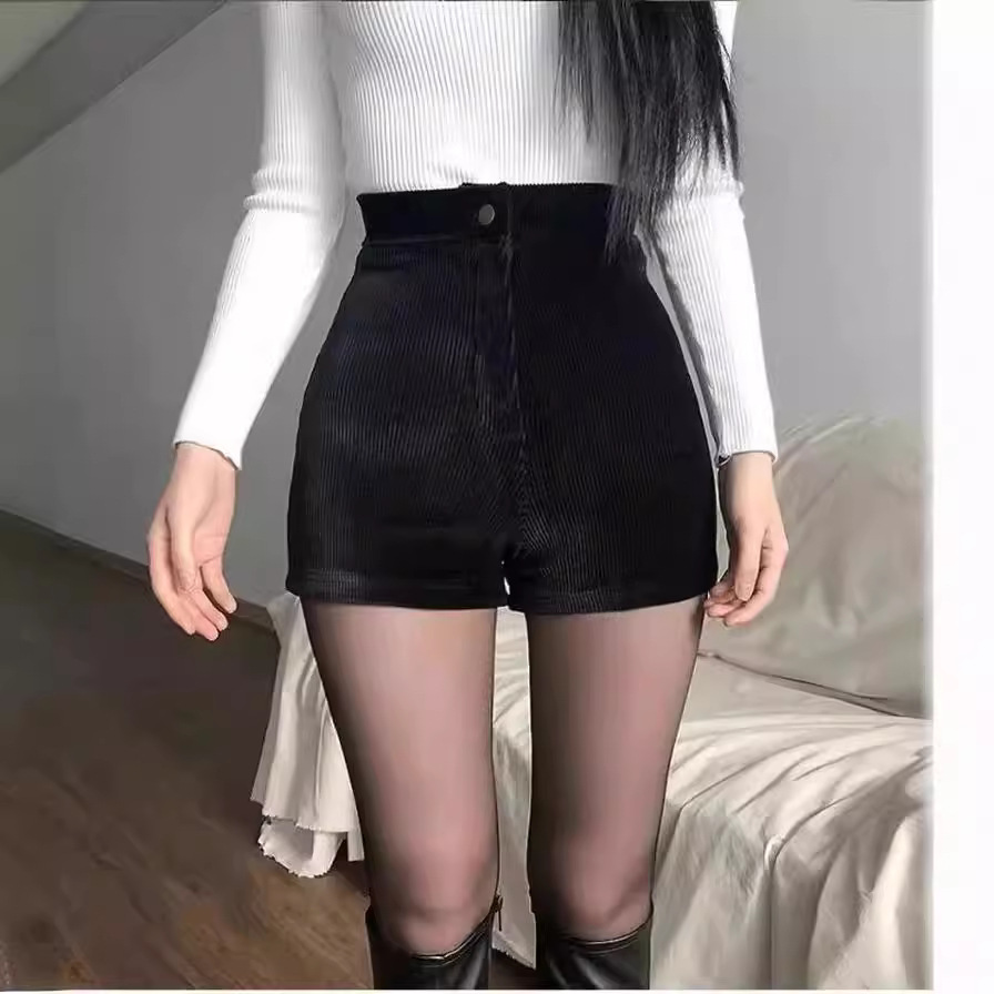 Simple autumn and winter high waist wide leg corduroy shorts women's slimming casual loose A- line pants fashion outerwear boot pants