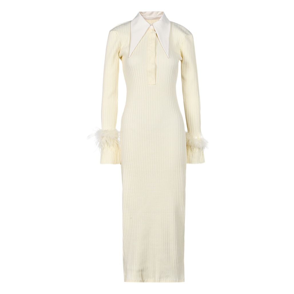 Autumn new cross-level high quality dress design sense camel hair slim slimming long knitted dress women