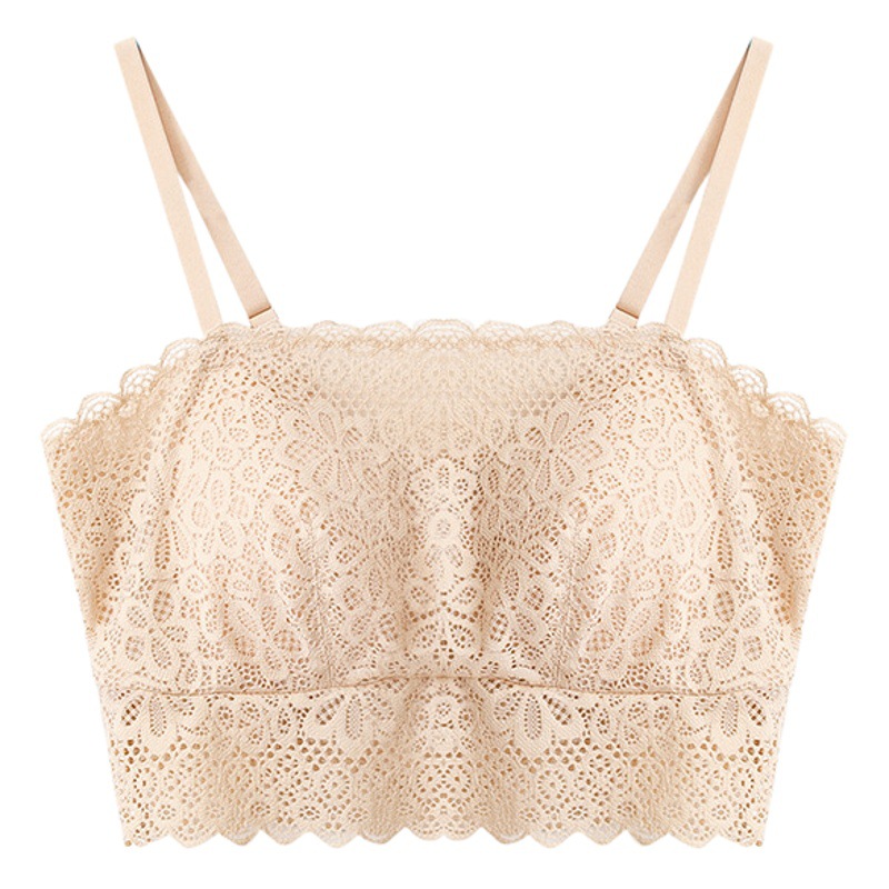 Tangge Silk Lace Rimless Tube-type Vest-type Bra Women's Anti-light Mulberry Silk Underwear Sling Bra