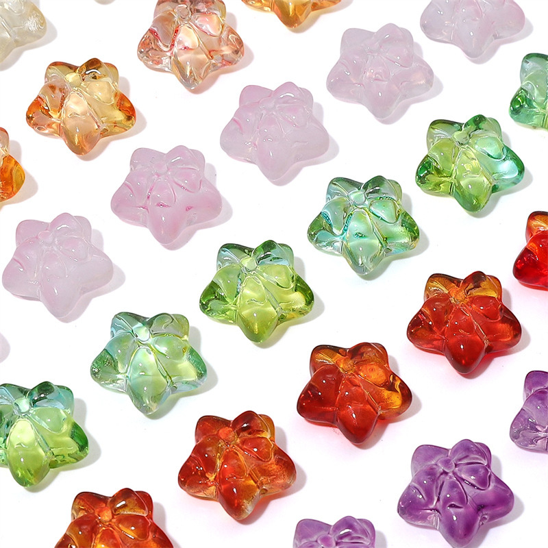 colored glass five-pointed star bow beads loose beads handmade diy three-dimensional jelly beaded bracelet jewelry accessories