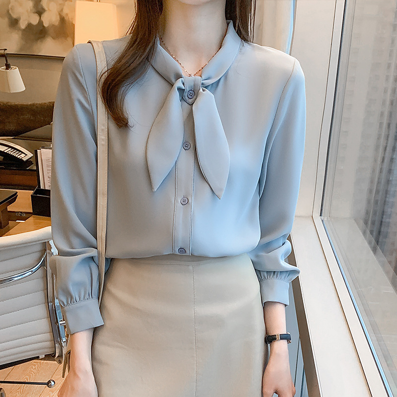 Real shot 2021 spring chiffon shirt women's long sleeve temperament design niche top professional shirt