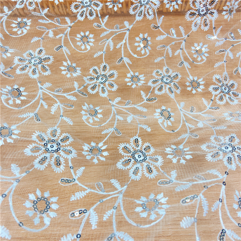 Shantou Water Soluble Lace Factory Mesh Embroidery Sequin Mesh Embroidery Fabric Water Soluble Mesh Embroidery Fabric