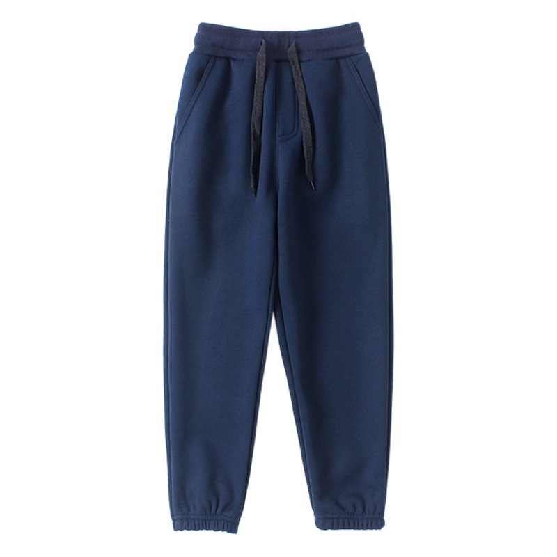 Autumn and winter new fleece-lined children's pants boys casual pants large children solid color thick warm girls pants wholesale