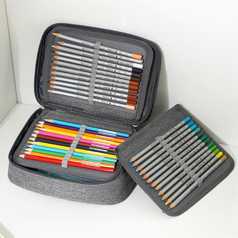 Picture of 72 Hole Sketch Pen Storage Bag Amazon Hot Student Pencil Bag Three-Layer 24 Hole 48 Hole Pencil Stationery Storage Bag