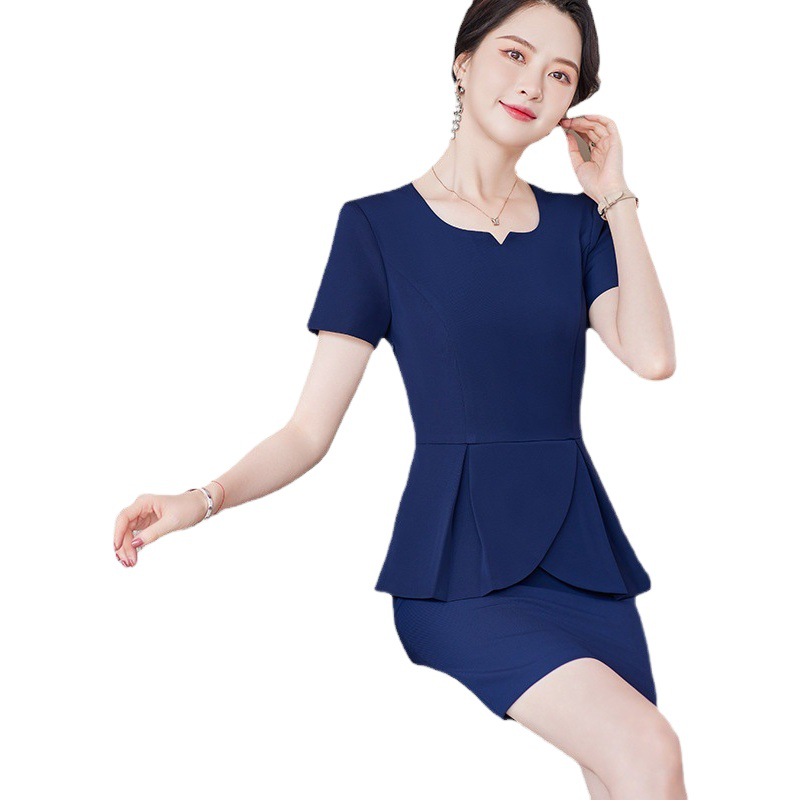 Short-sleeved business women's suit fashion summer temperament dress beautician new jewelry hotel front desk work clothes