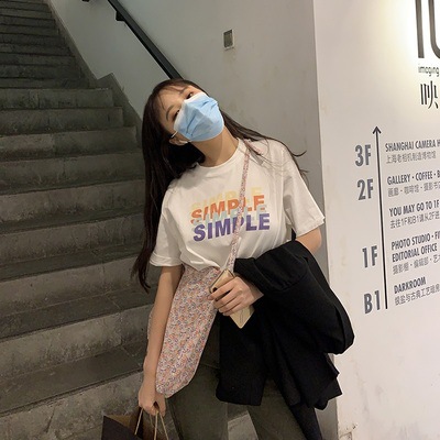2021 summer Korean version of the new short sleeve loose printed jacket round neck white T-shirt Ins Tide women's clothing a generation of hair