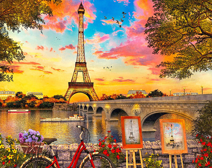 Picture of Genuine goods diy Diamond painting decoration forest cabin scenery Eiffel Tower couple romantic road with you