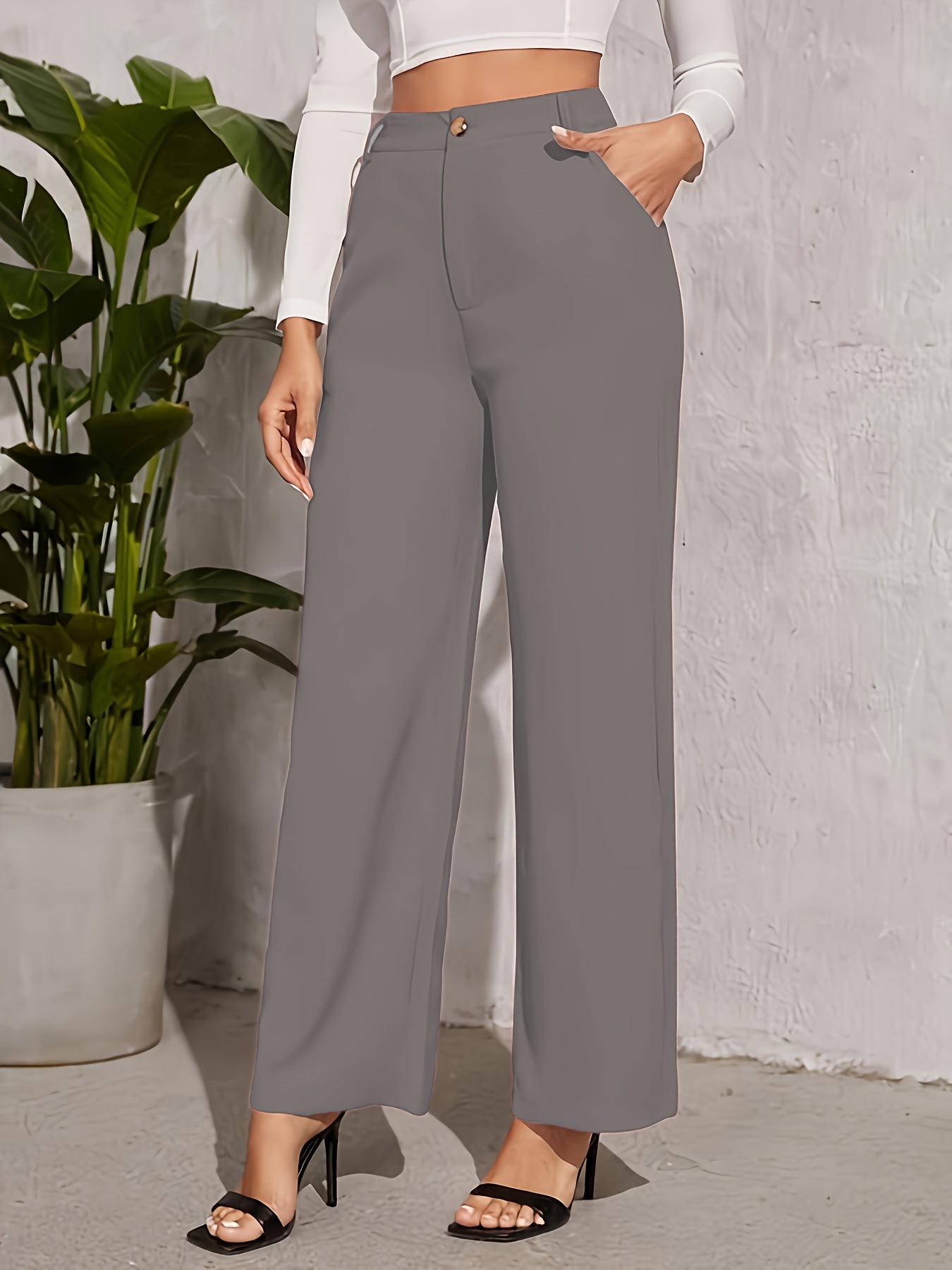 Cross-border 2025 European and American New Spring and Autumn Summer Women's Solid Color High Waist Draper Comfortable Casual Slim-fit Commuter Pants