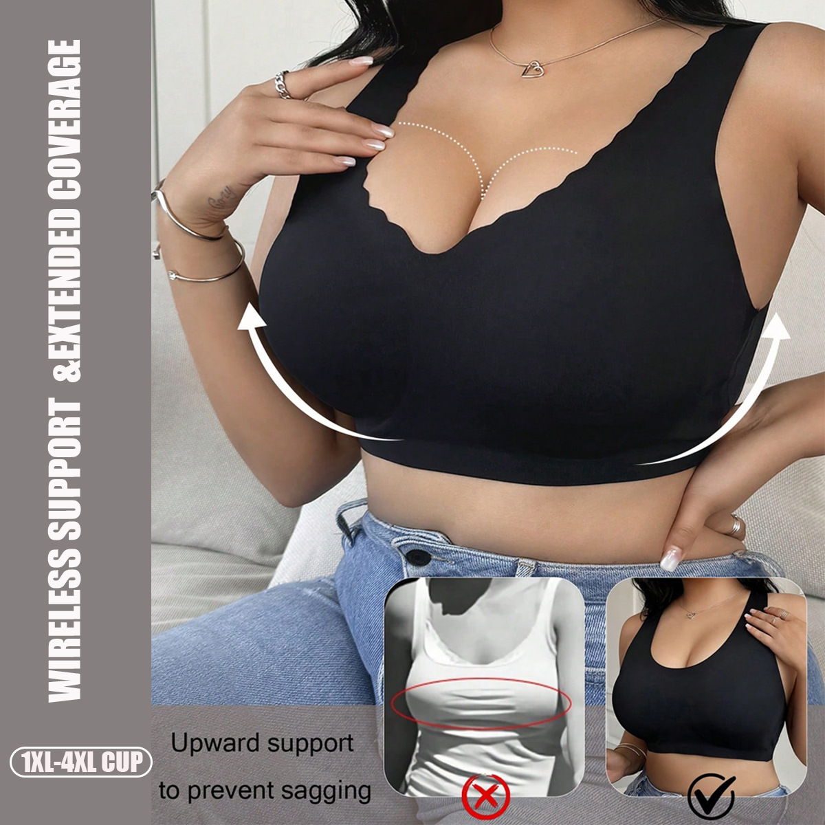 Cross-border Amazon TEMU Shein plus size bra women's big breasts show small and thin anti-sag underwear in stock