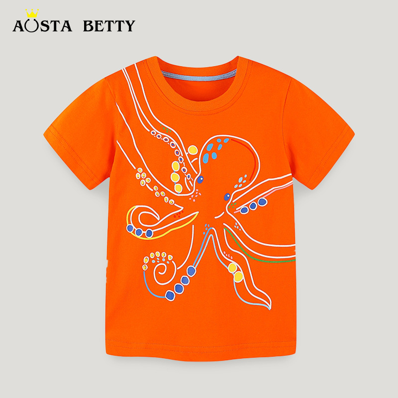 Picture of 25 Summer New Boys T-shirt European and American Style Cartoon Octopus Printed Children's Round Neck Short Sleeve Top