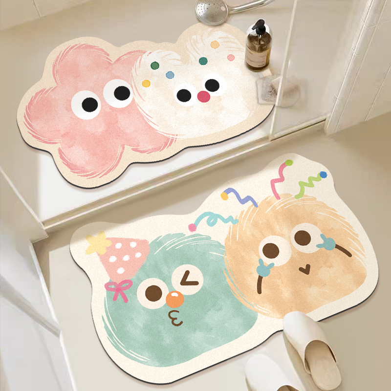 Cartoon Bathroom Absorbent Floor Mat Fun Bathroom Door Diatom Mud Non-Slip Foot Mat Household Toilet Quick-Drying Carpet