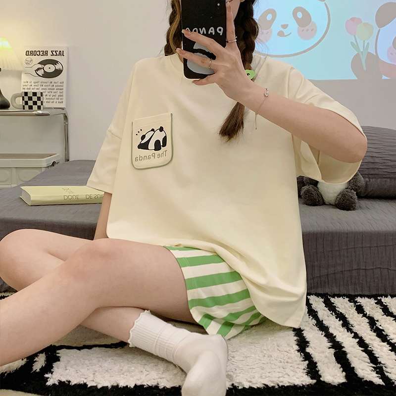 Pajamas Women's Spring and Summer Thin Short-sleeved Shorts Summer Cute Cartoon New Style Home Clothes Two-piece Set