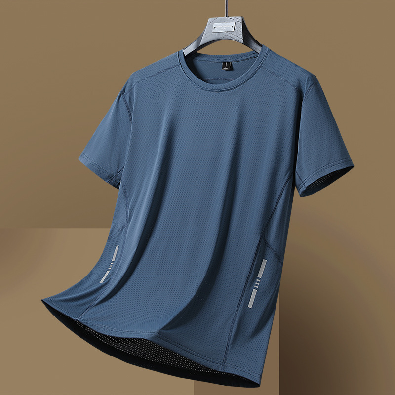 Ficaklon Summer Quick-Drying Short-Sleeved Breathable Ice Silk T-Shirt Round Neck Loose Mesh Fashion Casual Men