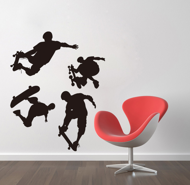 Picture of 5706 Cross-Border Pvc Cut Out Carved Wall Stickers Skateboard Boy Removable Wall Stickers