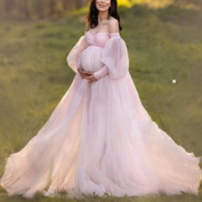 Foreign trade Spring and Autumn new European and American pregnant women plus size women's bubble sleeve off-the-shoulder tube top slim dress large swing dress