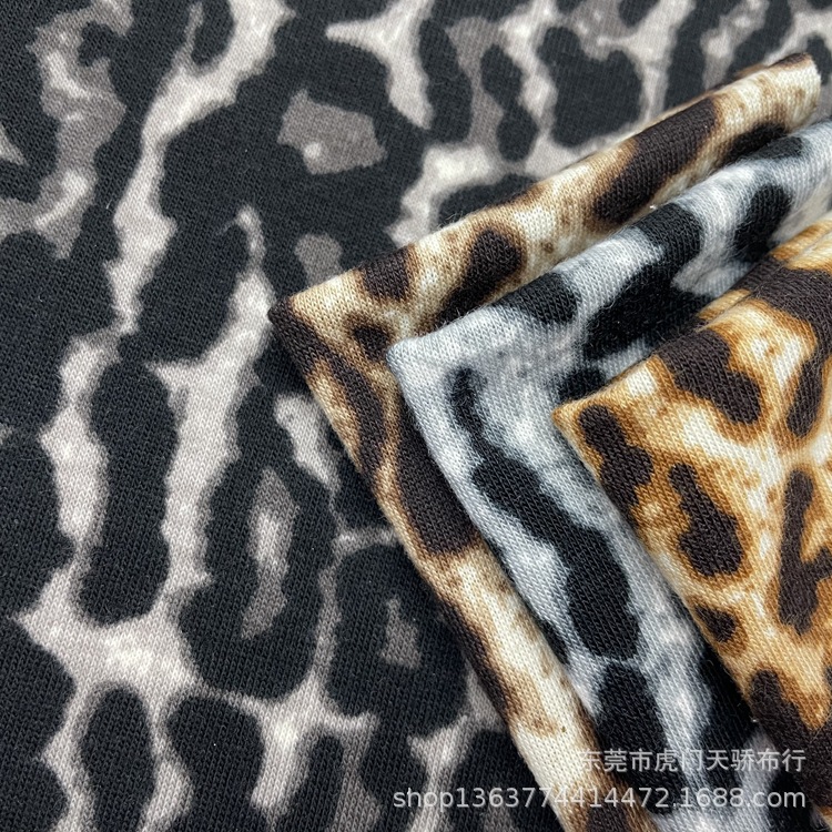 Spot supply of knitted polyester single-sided Jersey leopard print 32 imitation cotton leopard print knitted printed fabric