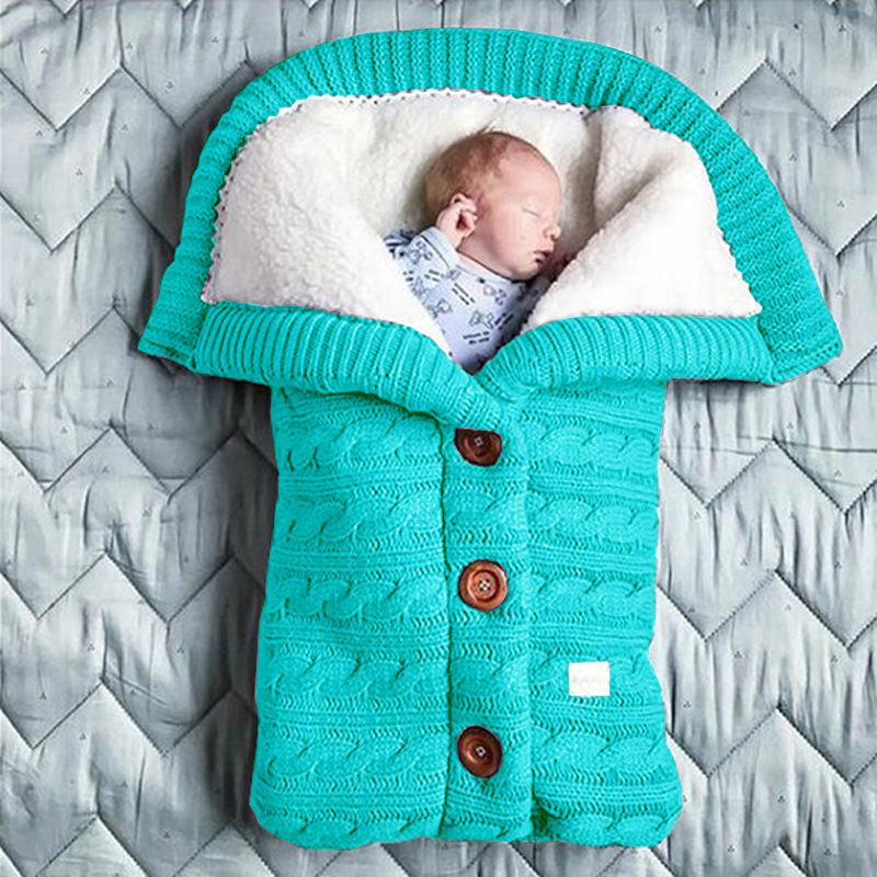 Picture of Spring Autumn Winter Knitted Sleeping Bag Baby Carriage Sleeping Bag Swaddling Cart Sleeping Bag Button Twist Sleeping Bag fleece-lined Thickened Bag