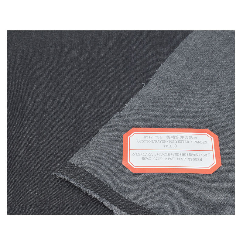 Cotton viscose polyester stretch twill pants fabric 375g weft elastic fabric