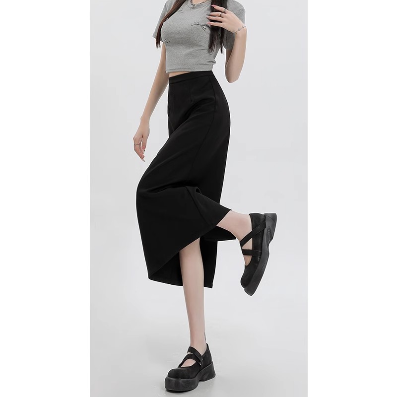 Black Suit Skirt Women's 2024 New Summer Thin Straight High Waist Split Hip Skirt Mid-length Skirt