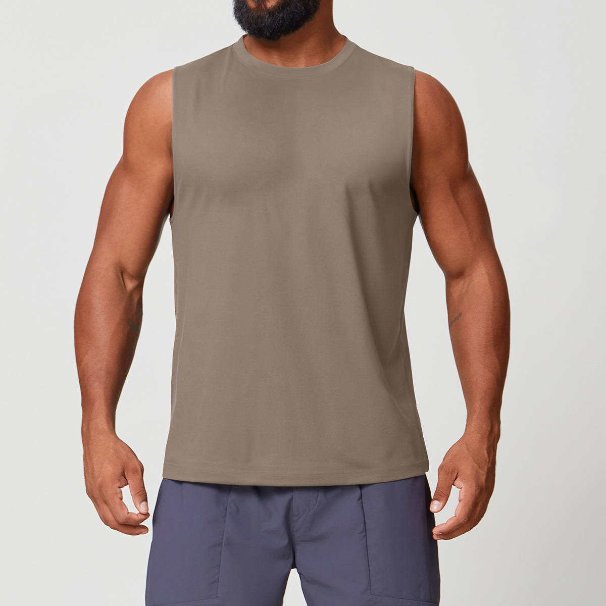 European and American Yoga Fitness Clothing Men's Sleeveless Sports Tops Pure Color Breathable Sweat-Wicking Running Casual Vest 1166