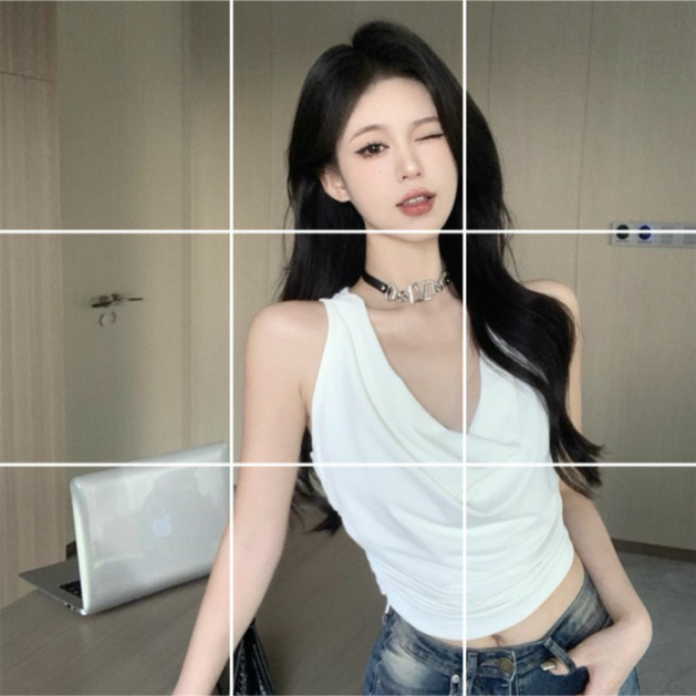 Picture of Vest Women's French Style Elegant Sexy Swing Collar Summer New Slim-fit Short Top 5173 I-shaped Swing Collar Vest