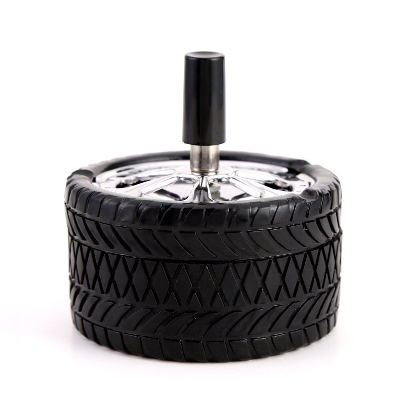 Picture of Covered Push Tire Type Windproof Rotating Practical Smokeless Metal Ashtray Round Stainless Steel