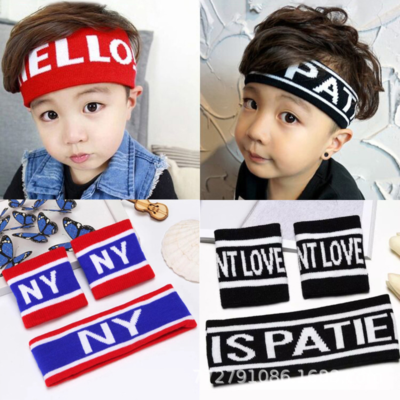 Children's Hair Band Korean-style Hip-hop Performance Trendy Boys' and Girls' Headband Student Wrist Bracer Sports Knitted Headband Set