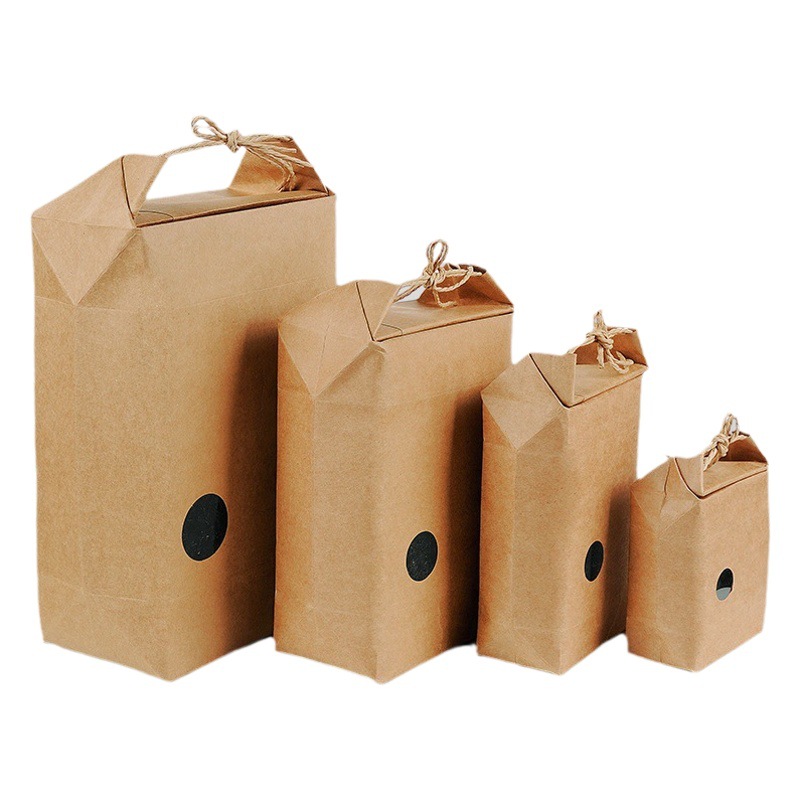 Kraft Paper Window Opening Tote Bag Bulk Tea Bag Grain Rice Brick Bag Vintage Hemp Rope Gift Tote
