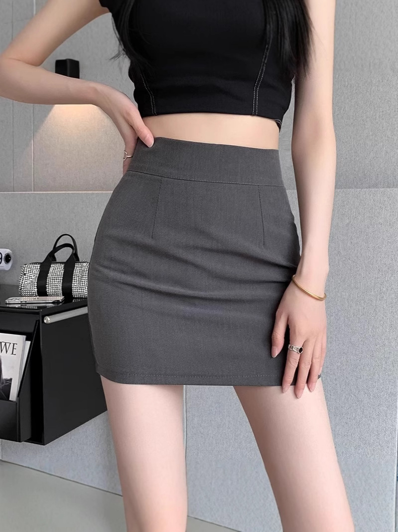 High-Waisted Suit Skirt for Women, Petite Summer Gray Skirt, Tight-Fitting Sexy Short Skirt, Anti-Exposure A-Line Hip-Hugging Skirt